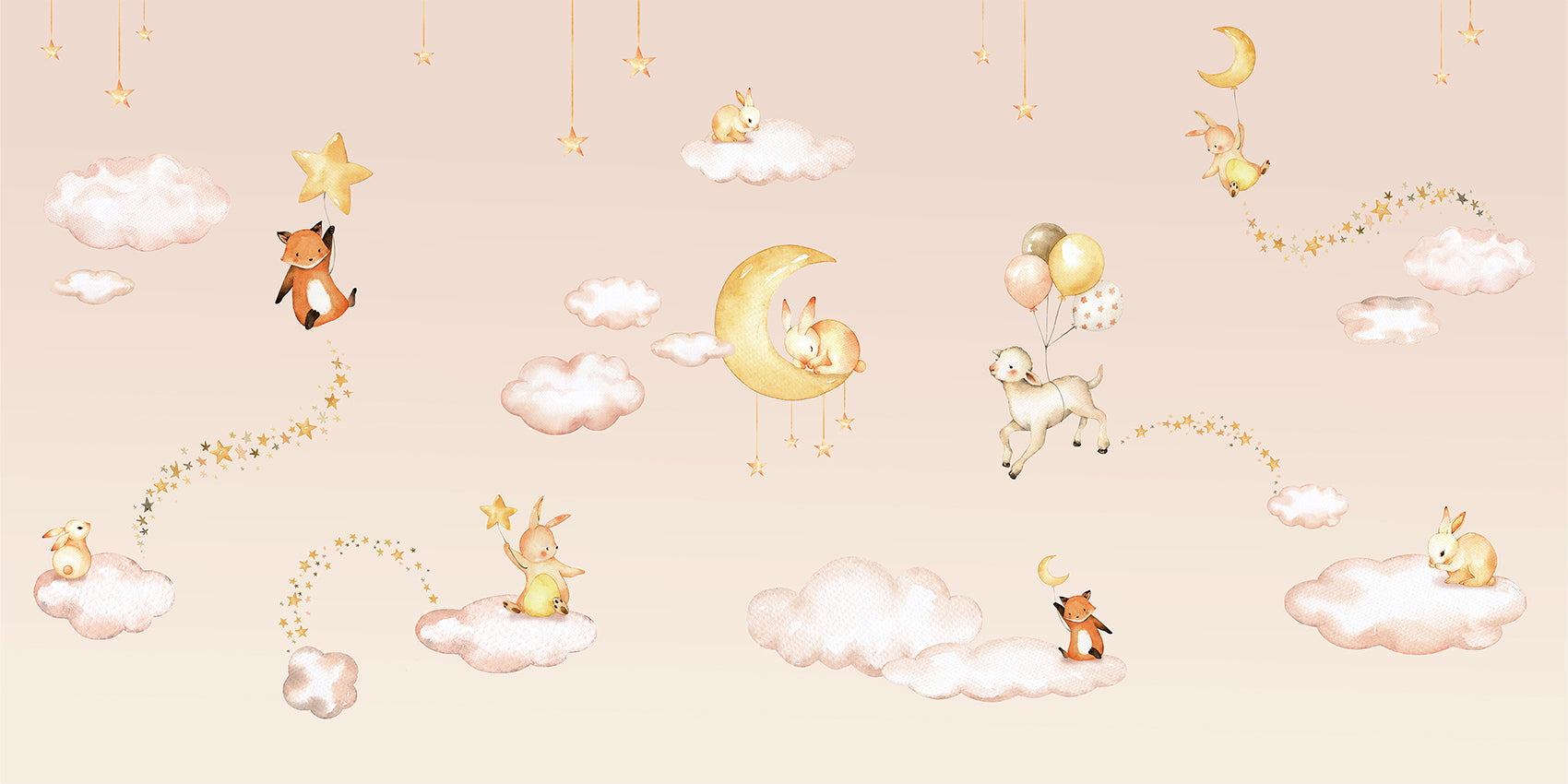 Sweet_Dreams_-_Pink mural wallpaper design — premium kids room wallpaper by Artehub Egypt
