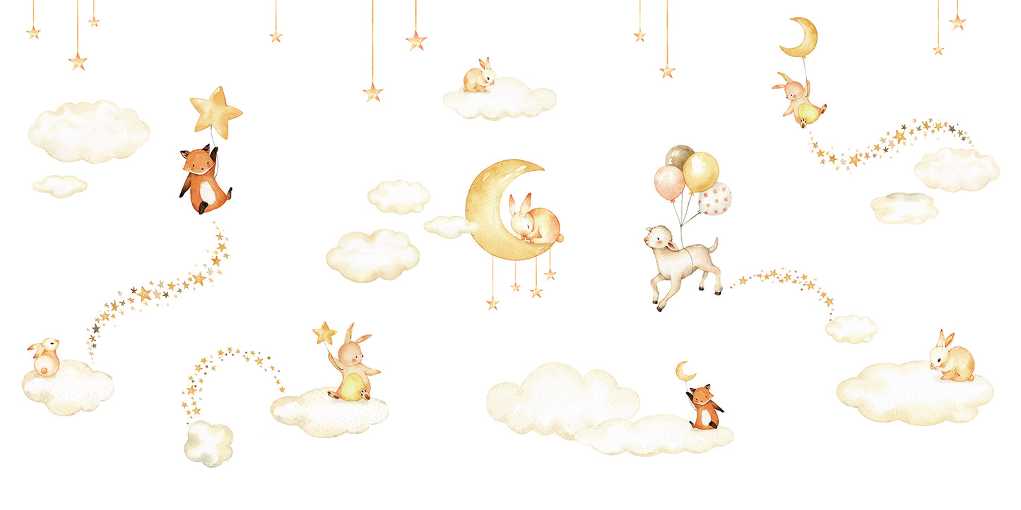 Sweet_Dreams_-_White mural wallpaper design — premium kids room wallpaper by Artehub Egypt