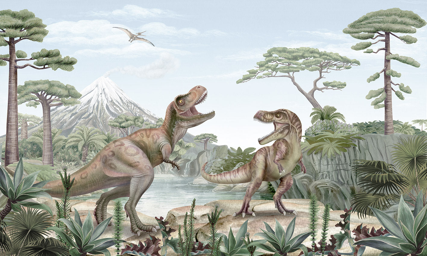 Terrific T-Rex European mural wallpaper design for kids room — Artehub Egypt