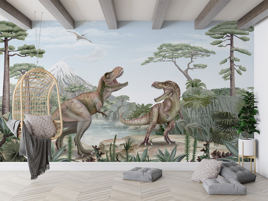 Terrific T-Rex luxury wallpaper in kids room interior — Artehub Egypt