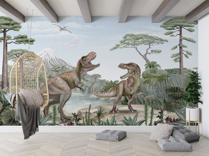Terrific T-Rex luxury wallpaper in kids room interior — Artehub Egypt