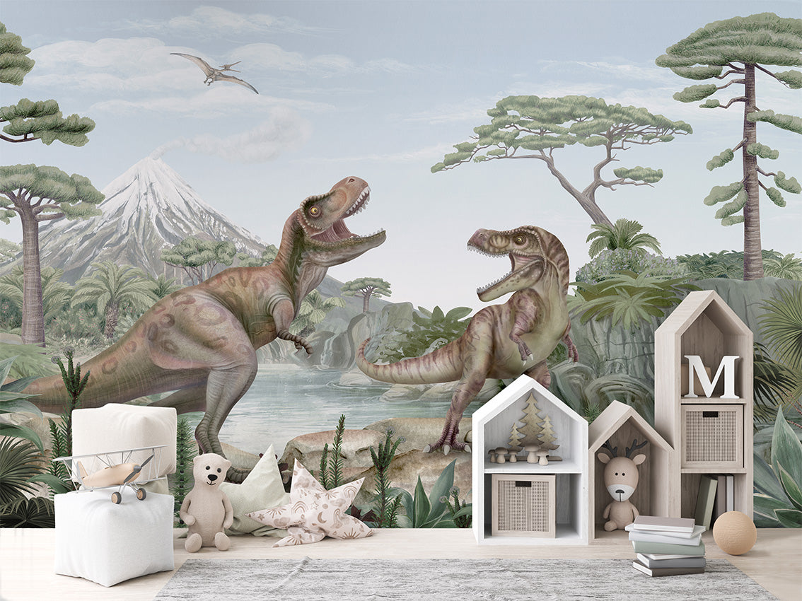Terrific T-Rex luxury wallpaper in kids room interior — Artehub Egypt