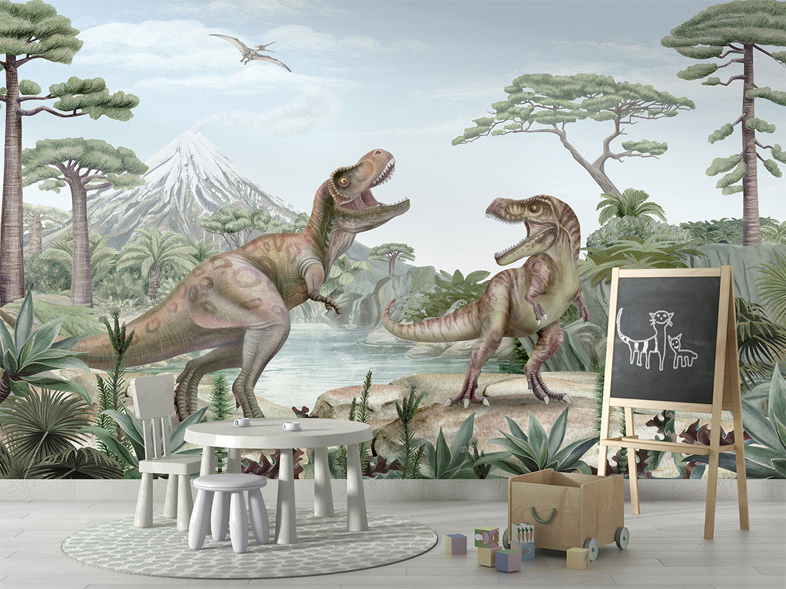 Terrific T-Rex luxury wallpaper in kids room interior — Artehub Egypt