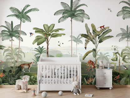 Thrilling Tropics luxury wallpaper in kids room interior — Artehub Egypt