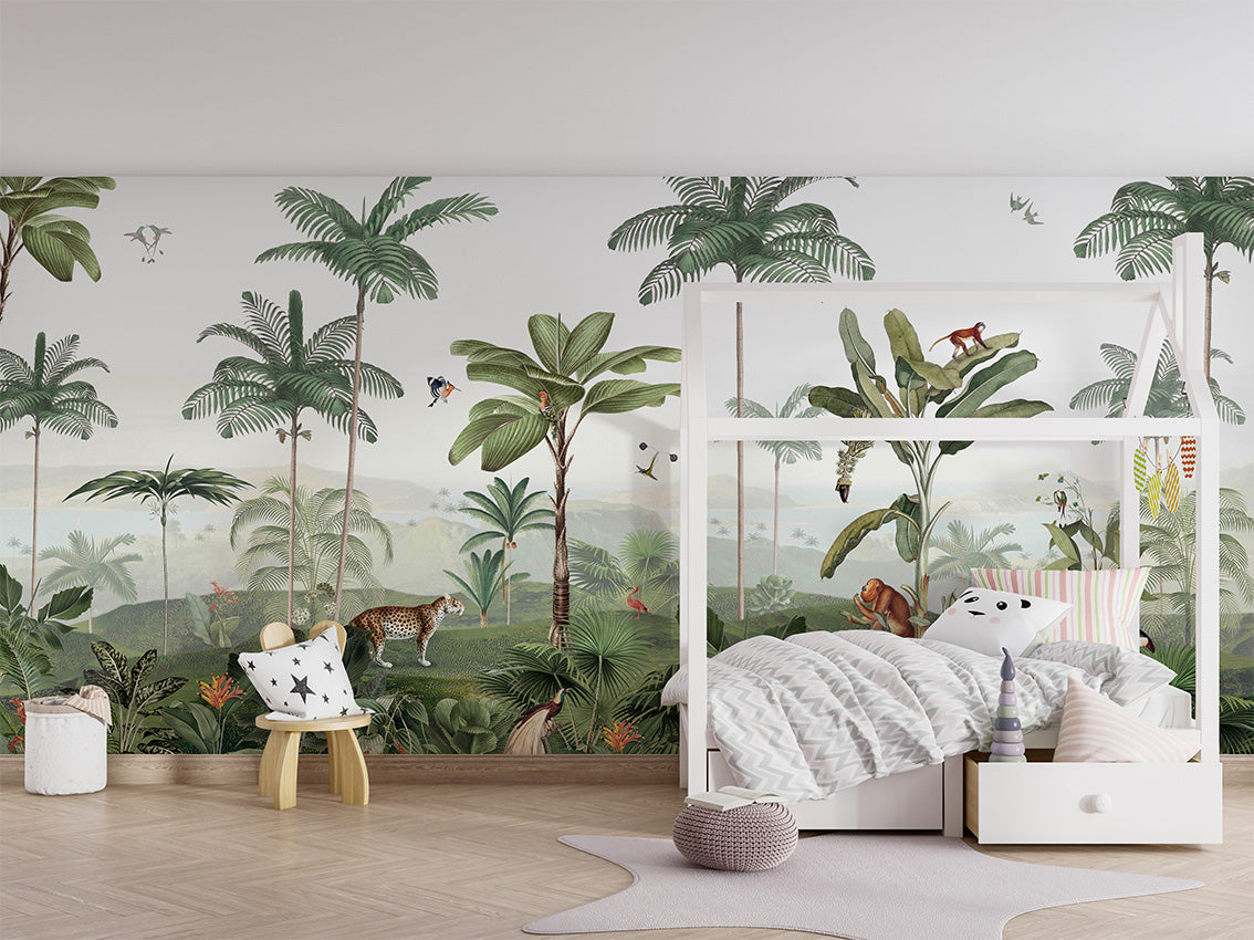 Thrilling Tropics luxury wallpaper in kids room interior — Artehub Egypt