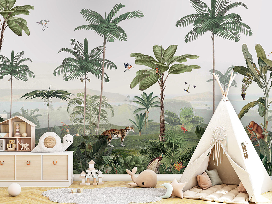 Thrilling Tropics luxury wallpaper in kids room interior — Artehub Egypt