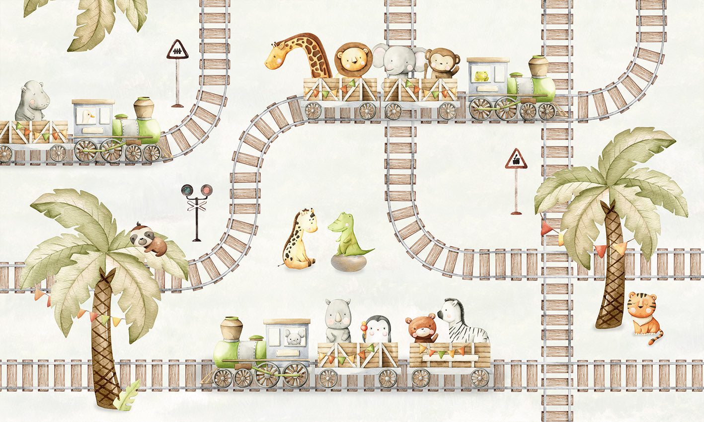 Train_Travels mural wallpaper design — premium kids room wallpaper by Artehub Egypt