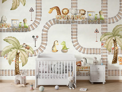 Train_Travels kids room wallpaper interior — premium wallpaper by Artehub Egypt