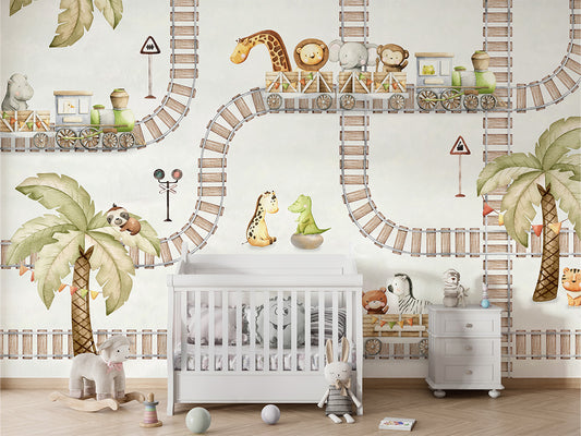 Train_Travels kids room wallpaper interior — premium wallpaper by Artehub Egypt