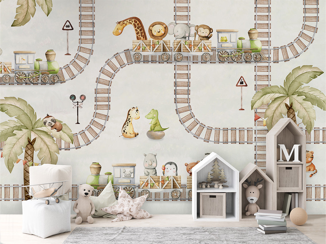 Train_Travels kids room wallpaper interior — premium wallpaper by Artehub Egypt