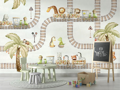 Train_Travels kids room wallpaper interior — premium wallpaper by Artehub Egypt
