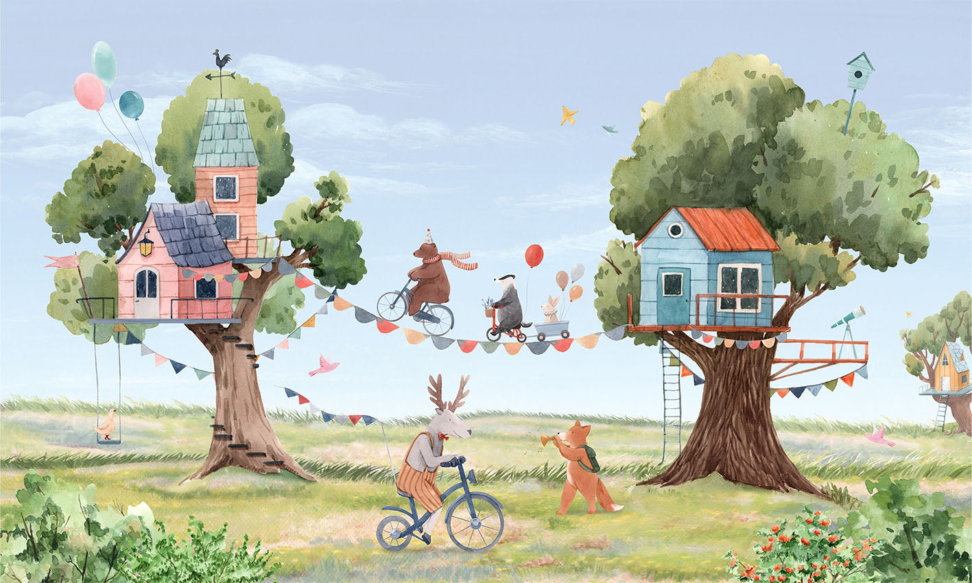 Treehouse_Party mural wallpaper design — premium kids room wallpaper by Artehub Egypt