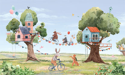 Treehouse_Party mural wallpaper design — premium kids room wallpaper by Artehub Egypt