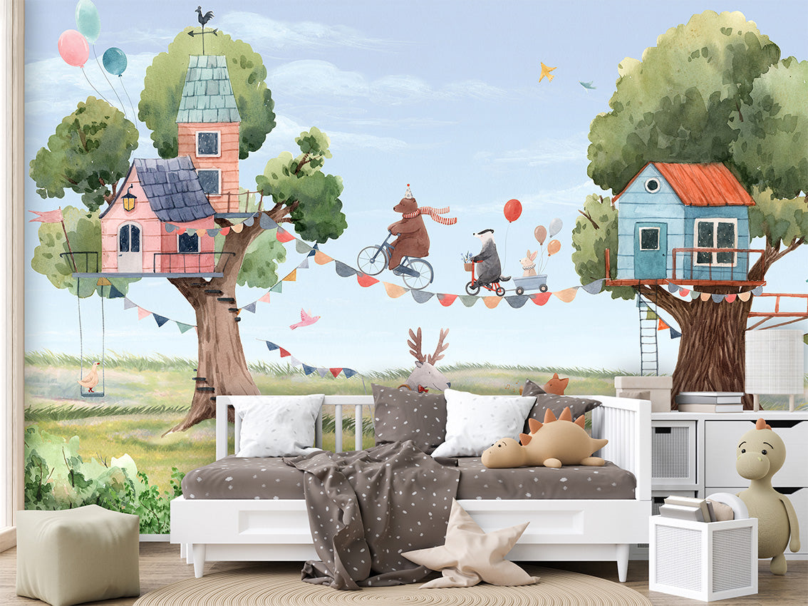 Treehouse_Party kids room wallpaper interior — premium wallpaper by Artehub Egypt