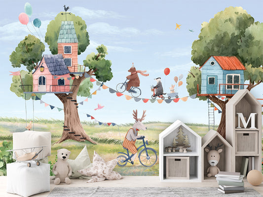 Treehouse_Party kids room wallpaper interior — premium wallpaper by Artehub Egypt