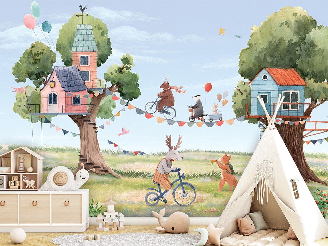 Treehouse_Party kids room wallpaper interior — premium wallpaper by Artehub Egypt