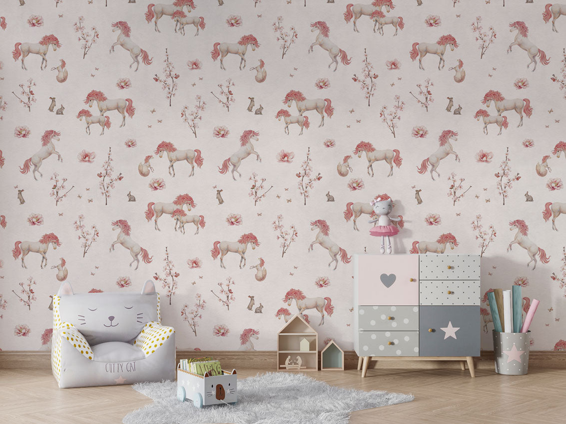 Unique Unicorn - White luxury wallpaper in kids room interior — Artehub Egypt