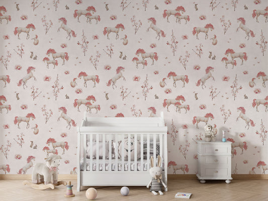 Unique Unicorn - White luxury wallpaper in kids room interior — Artehub Egypt