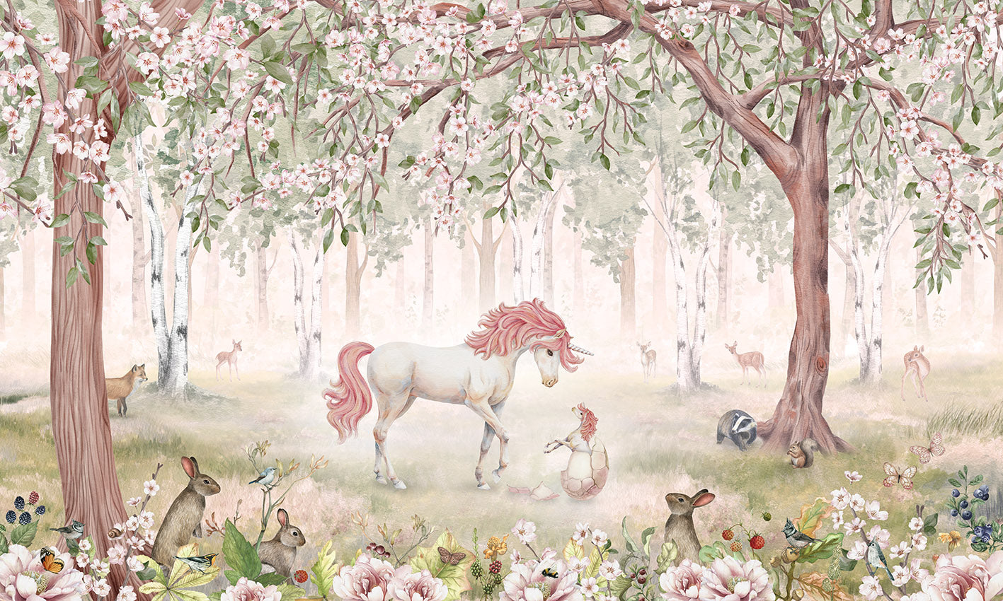 Unicorn Forest - Green European mural wallpaper design for kids room — Artehub Egypt
