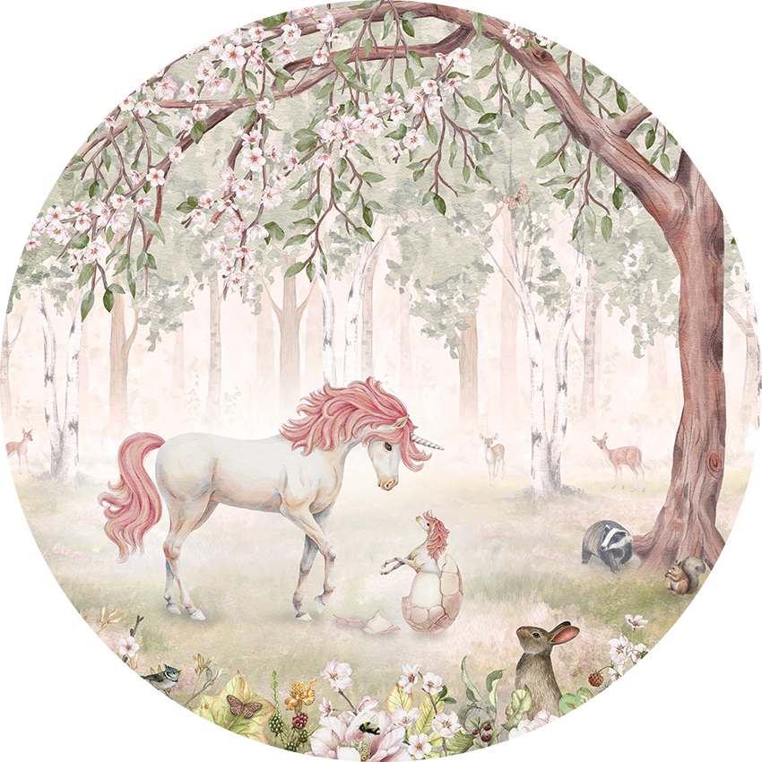 Unicorn Forest Green wall circle sticker by Artehub