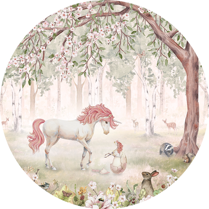Unicorn Forest Green wall circle sticker by Artehub