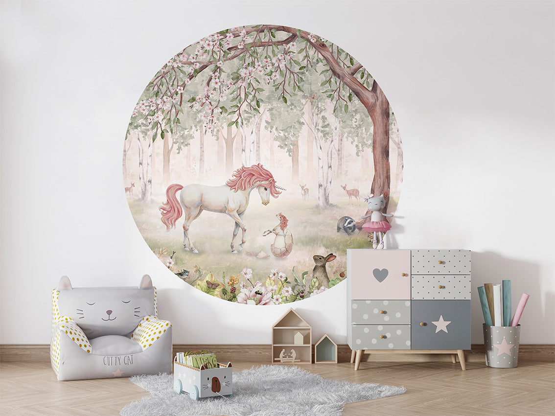 Unicorn Forest Green wall circle sticker by Artehub