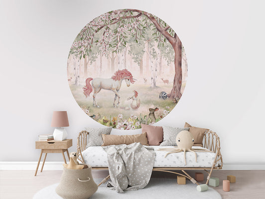 Unicorn Forest Green wall circle sticker by Artehub