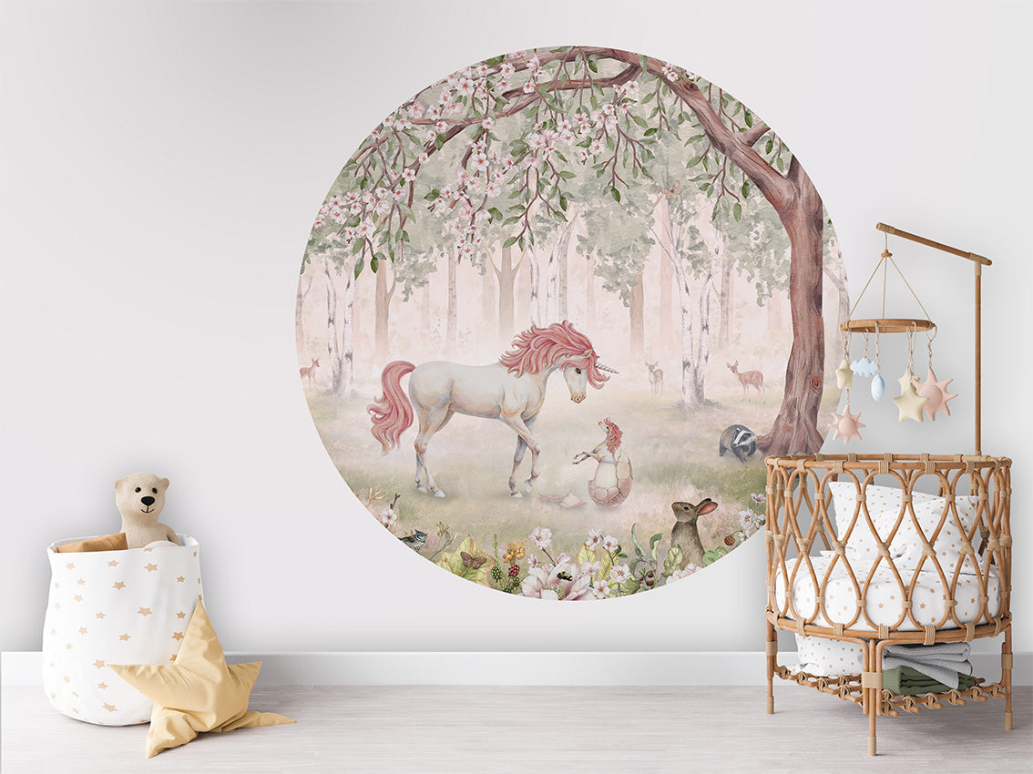 Unicorn Forest Green wall circle sticker by Artehub