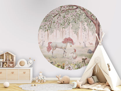 Unicorn Forest Green wall circle sticker by Artehub