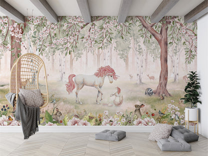 Unicorn Forest - Green luxury wallpaper in kids room interior — Artehub Egypt