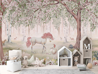 Unicorn Forest - Green luxury wallpaper in kids room interior — Artehub Egypt