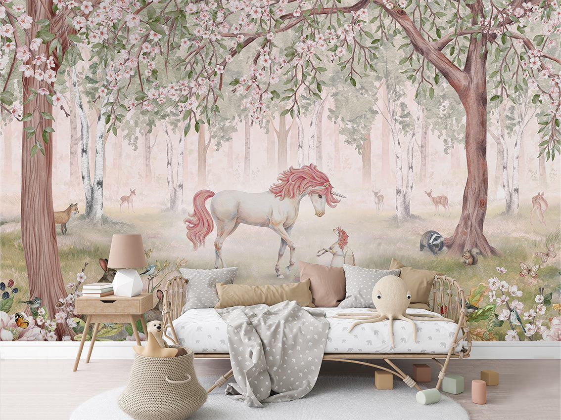 Unicorn Forest - Green luxury wallpaper in kids room interior — Artehub Egypt