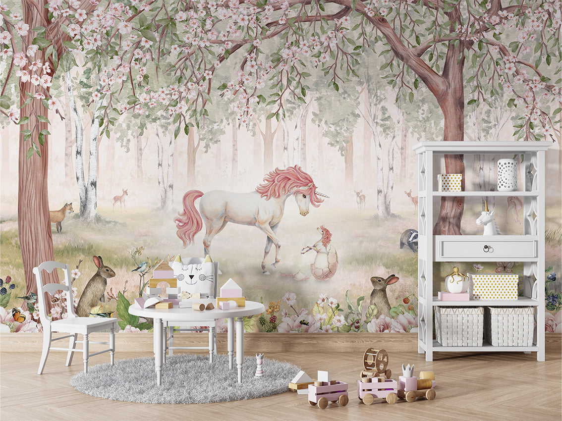 Unicorn Forest - Green luxury wallpaper in kids room interior — Artehub Egypt