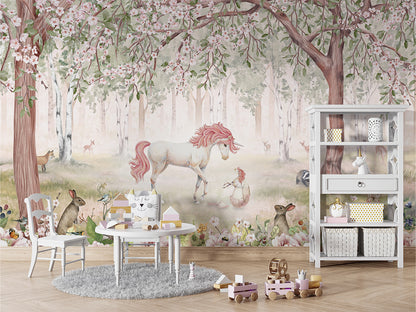 Unicorn Forest - Green luxury wallpaper in kids room interior — Artehub Egypt