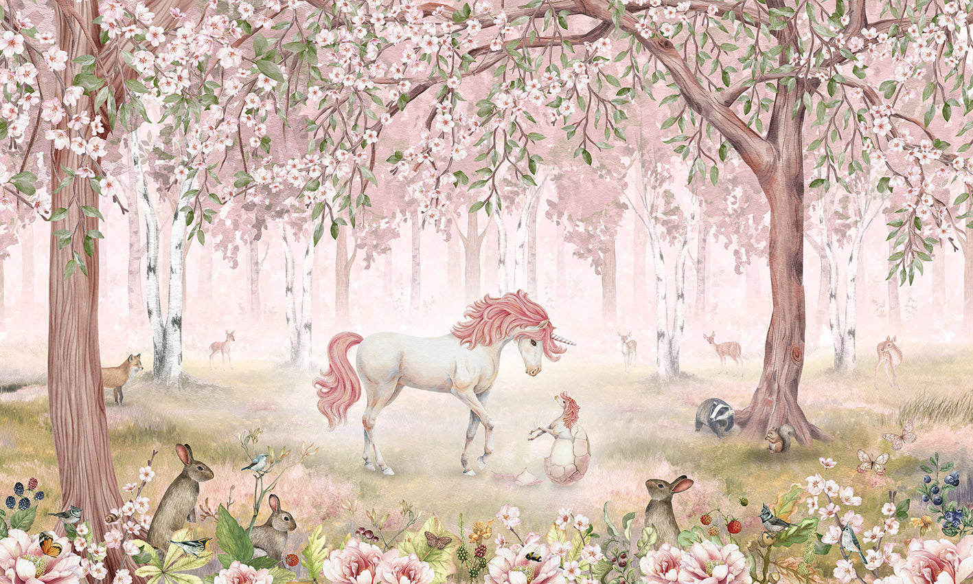 Unicorn Forest - Pink European mural wallpaper design for kids room — Artehub Egypt