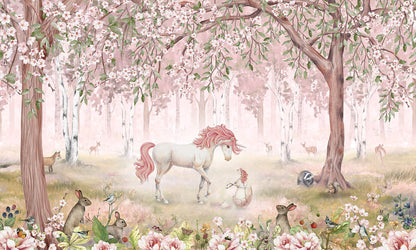 Unicorn Forest - Pink European mural wallpaper design for kids room — Artehub Egypt