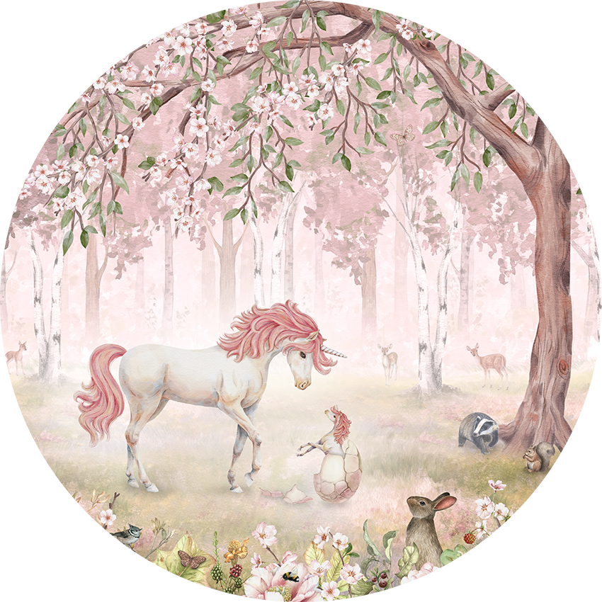 Unicorn Forest Pink wall circle sticker by Artehub