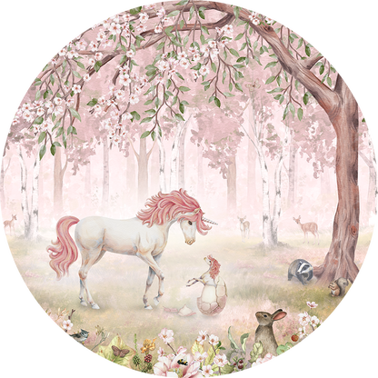 Unicorn Forest Pink wall circle sticker by Artehub