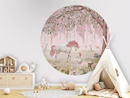 Unicorn Forest Pink wall circle sticker by Artehub