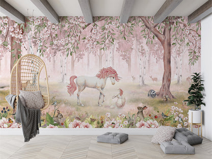 Unicorn Forest - Pink luxury wallpaper in kids room interior — Artehub Egypt