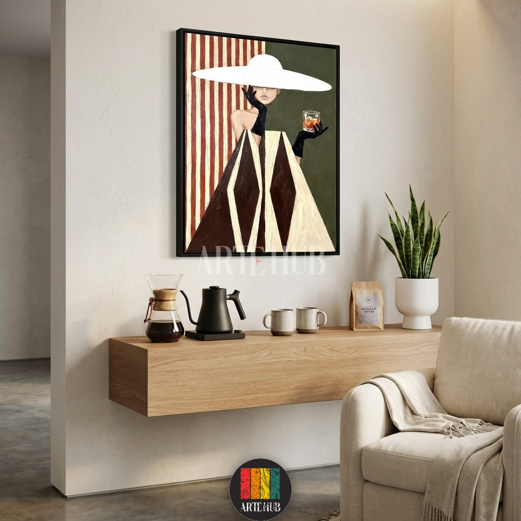  Elegant vintage canvas wall art by Artehub showing a lady in a white hat and geometric dress, adding a touch of sophisticated Egyptian style to any room.

لوحة جدارية كلاسيكية من آرت هب تعرض سيدة بقبعة بيضاء وفستان هندسي، تضيف لمسة من الفخامة لديكور المنازل في مصر.