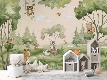 Woodland_Joy kids room wallpaper interior — premium wallpaper by Artehub Egypt