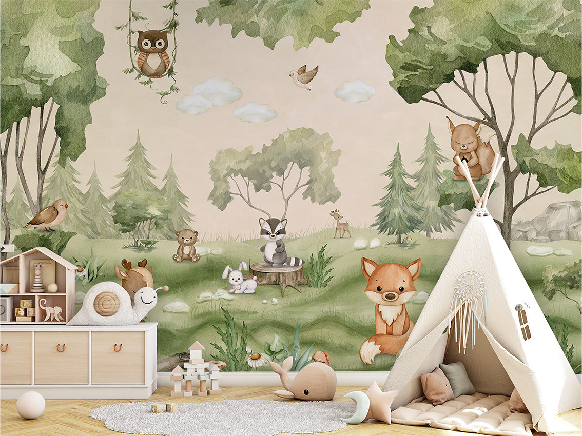 Woodland_Joy kids room wallpaper interior — premium wallpaper by Artehub Egypt