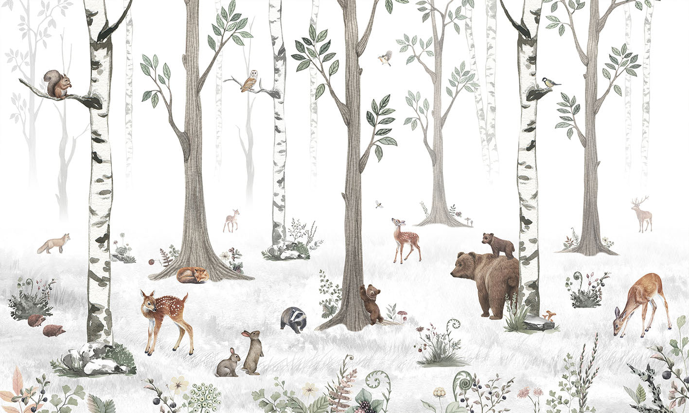 White Forest European mural wallpaper design for kids room — Artehub Egypt