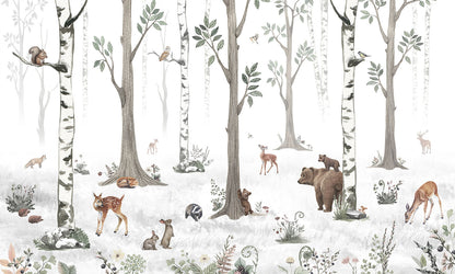 White Forest European mural wallpaper design for kids room — Artehub Egypt
