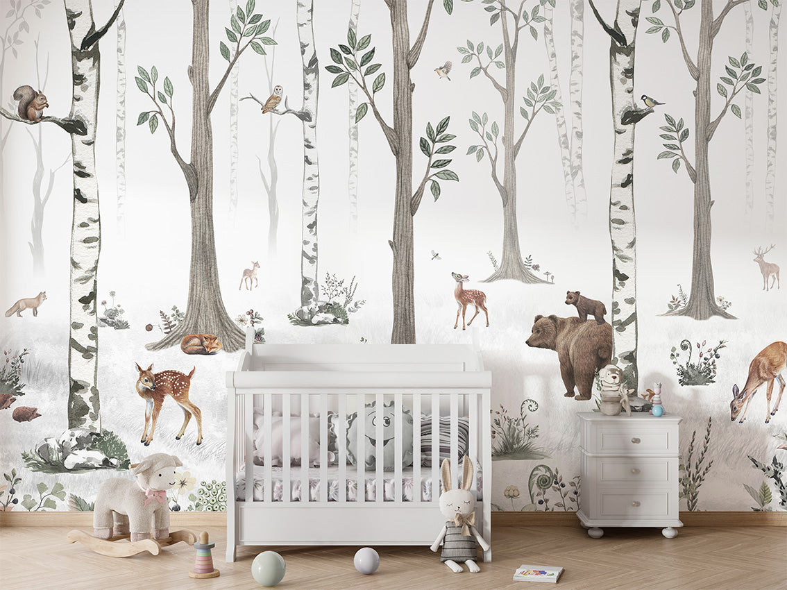 White Forest luxury wallpaper in kids room interior — Artehub Egypt