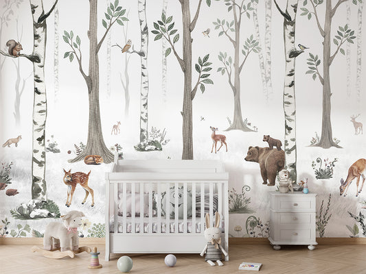 White Forest luxury wallpaper in kids room interior — Artehub Egypt