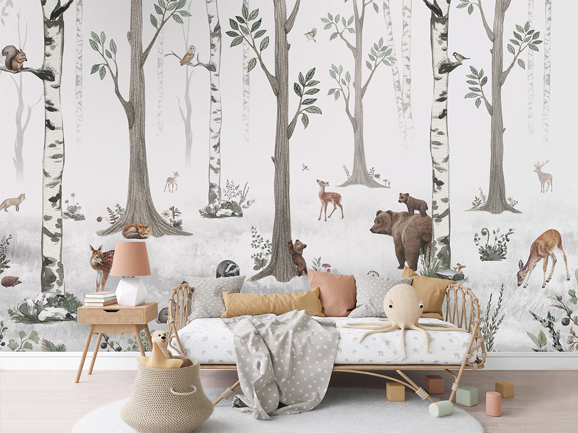 White Forest luxury wallpaper in kids room interior — Artehub Egypt