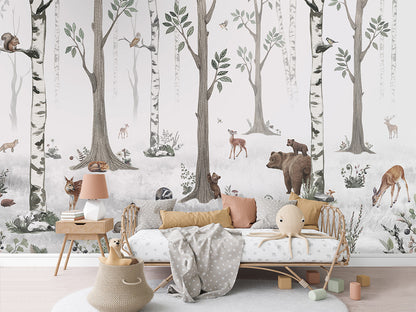 White Forest luxury wallpaper in kids room interior — Artehub Egypt