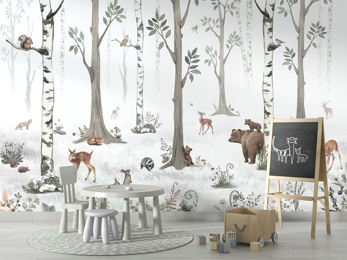 White Forest luxury wallpaper in kids room interior — Artehub Egypt